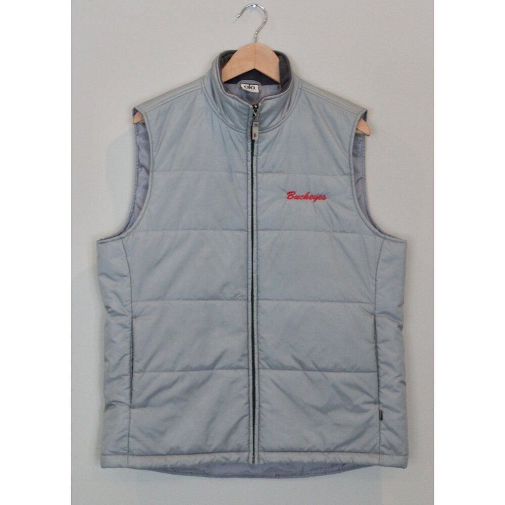 ALO Men's Ohio State Buckeyes Embroidered Logo Gray Puffer Vest, Siz L Large
